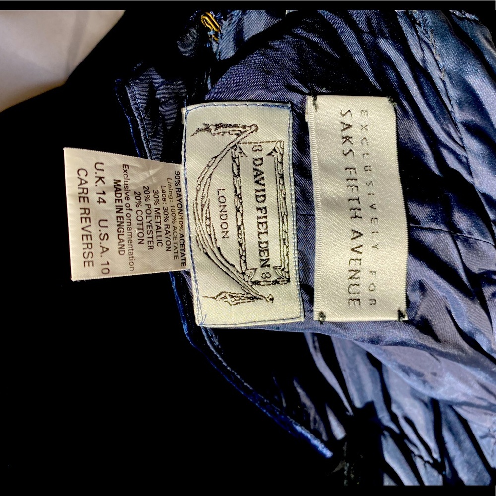 Saks Fifth Avenue Navy Blue Velvet Sequins Dress, Size 6 - Picture 2 of 7
